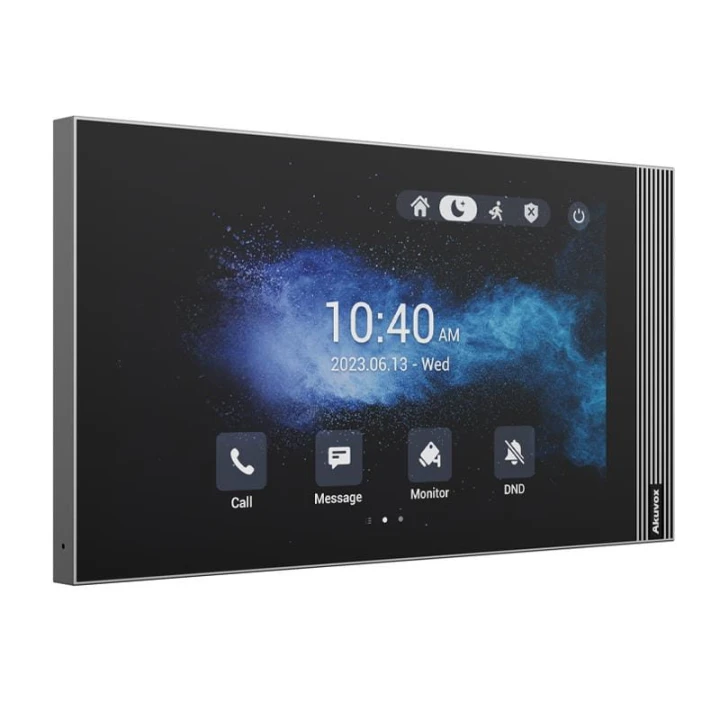 W skład zestawu wchodzi: Panel zewnętrzny IP Akuvox R20BX4 x1 Monitor wideodomofonowy IP 8" Akuvox S563W x4