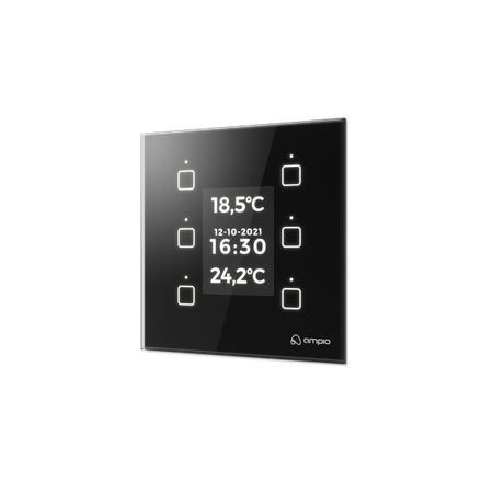 włącznik dotykowy RGB (6-polowy) z wyświetlaczem LCD, szkło uniwersalne czarne, bez fazy