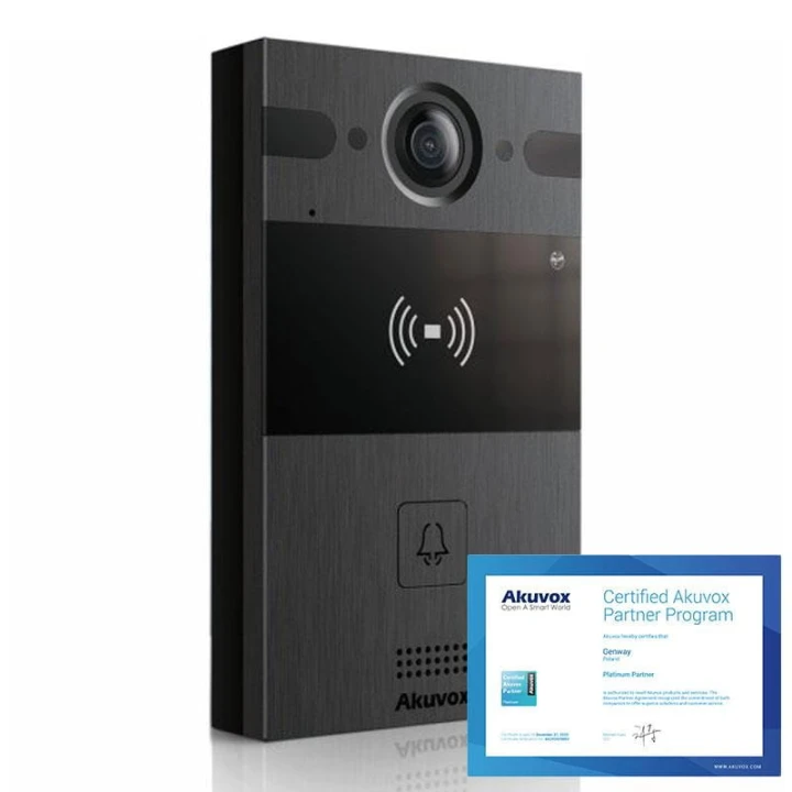 Kamera: 110 stopni Pozdzielczość: 2Mpx Połączenie: Przewodowe Podgląd zdalny: Tak Czytnik kart: Tak Szyfrator: Nie Klasa szczelności: IP65 Współpraca SIP, Onvif, Grenton, Fibaro