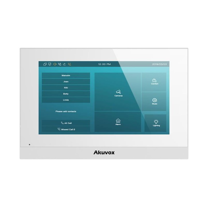 Monitor wideodomofonowy IP 7" System operacyjny Linux Komunikacja dwustronna z innymi urządzeniami bazującymi na protokole SIP Zasilanie: PoE Intercom, Dzwonek, Session Initiation Protocol Wymiary: 200(szer.) x 132(wys.) x 17.5(gł.) mm