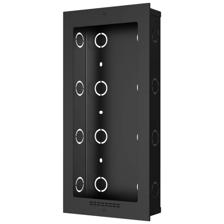 Panel przedni i puszka do montażu podtynkowego - specyficzne dla Akuvox AK-E18C - Panel: 325 (wys.) x 156 (szer.) x 22 (gł.) mm - Puszka: 315 (wys.) x 143 (szer.) x 50 (gł.) mm - Wykonana z aluminium i stali galwanizowanej