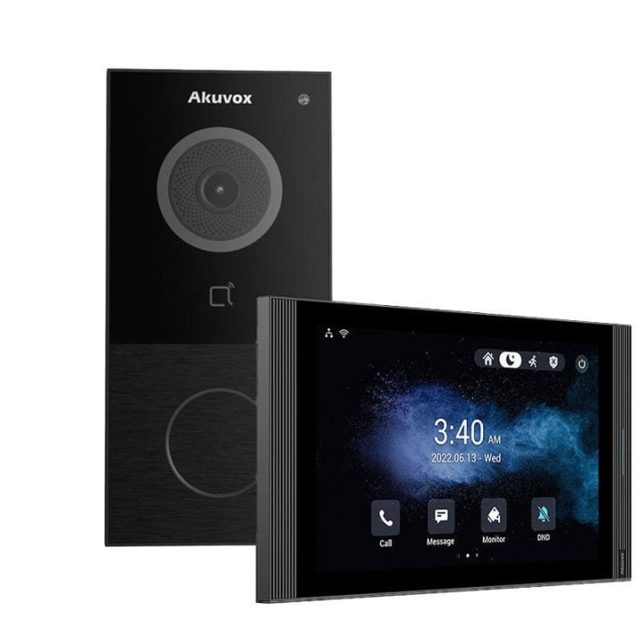 Panel zewnętrzny: 1x Panel E12W Panel wewnętrzny: 1x Monitor S567 Połączenie sieciowe: Przewodowe (Monitor), Bezprzewodowe (panel zewnętrzny) Obsługa smartfonem: Tak Otwieranie furtki: Tak Otwieranie bramy: Tak Otwieranie kartą: Tak System Operacyj