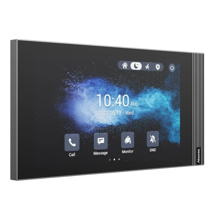 W skład zestawu wchodzi: Panel zewnętrzny IP Akuvox E12W x1 Monitor wideodomofonowy IP 7" Akuvox S562 x1