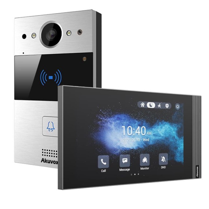 W skład zestawu wchodzi: Panel zewnętrzny IP Akuvox R20A x1 Monitor wideodomofonowy IP 7" Akuvox S562 x1