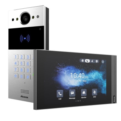 W skład zestawu wchodzi: Panel zewnętrzny IP Akuvox R20K x1 Monitor wideodomofonowy IP 7" Akuvox S562 x1
