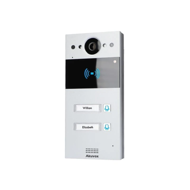 W skład zestawu wchodzi: Panel zewnętrzny IP Akuvox R20BX2 x1 Monitor wideodomofonowy IP 7" Akuvox S562 x2