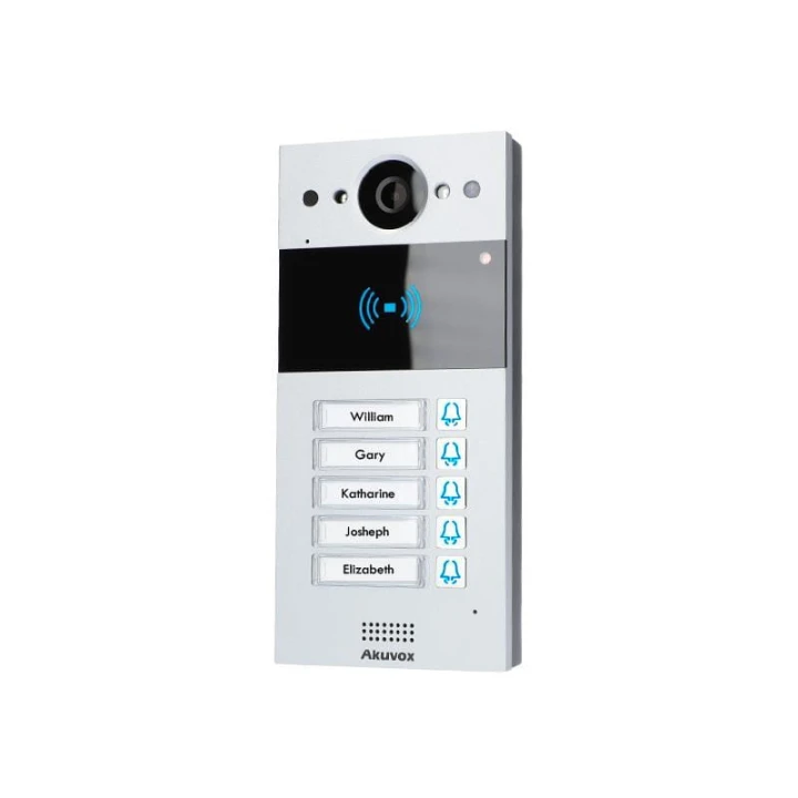 W skład zestawu wchodzi: Panel zewnętrzny IP Akuvox R20BX5 x1 Monitor wideodomofonowy IP 7" Akuvox S562 x5