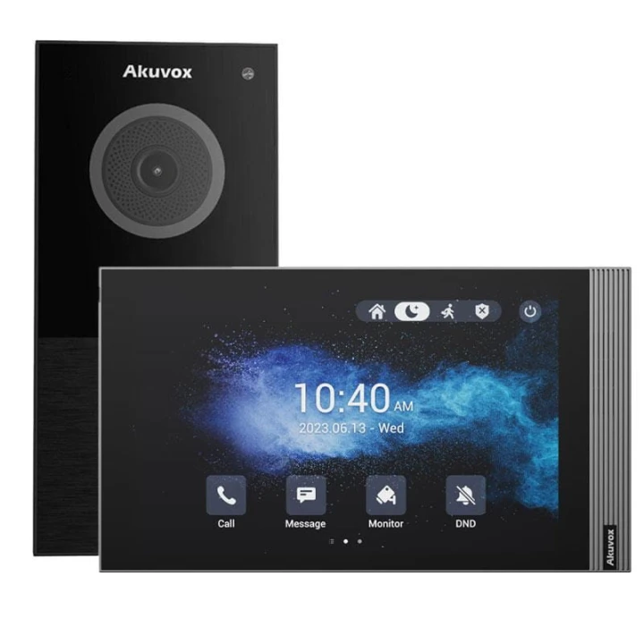 W skład zestawu wchodzi: Panel zewnętrzny IP Akuvox E12W x1 Monitor wideodomofonowy IP 8" Akuvox S563W x1