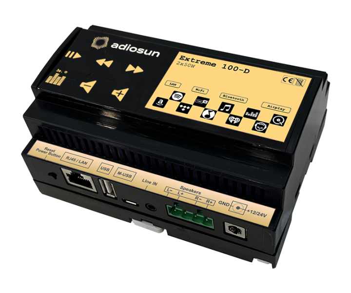 Amplituner streamingowy Extreme 100-D do wielostrefowych systemów audio w inteligentnych instalacjach. Jeden amplituner do jedna stereofoniczna strefa audio o mocy do 2 x 50W. Amplituner obsługuje popularne aplikacje internetowe.